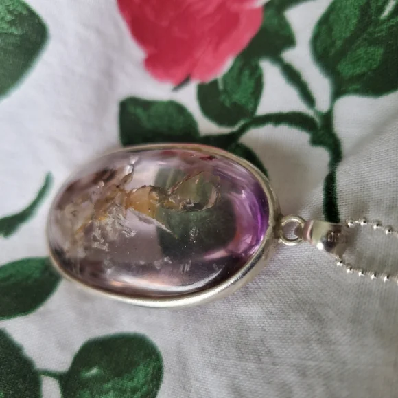 Rare Quartz Enhydro Quartz Set In Fine 990 Silver Necklace OOAK crystal Artisan - Picture 5 of 10